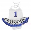 White Baby Halter Jumpsuit Royal Blue Milk Cow Pettiskirt & 1st Sparkle Royal Blue Birthday Number Print JS4407